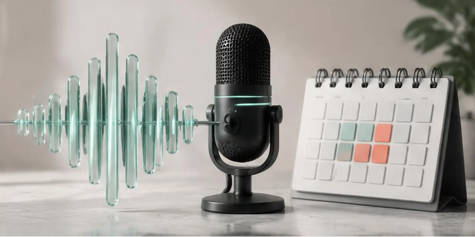 Microphone, voice waveform and calendar