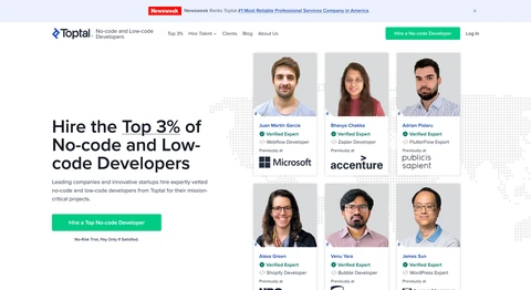 Toptal no-code and low-code developer hiring page, used for We Love NoCode with client approval