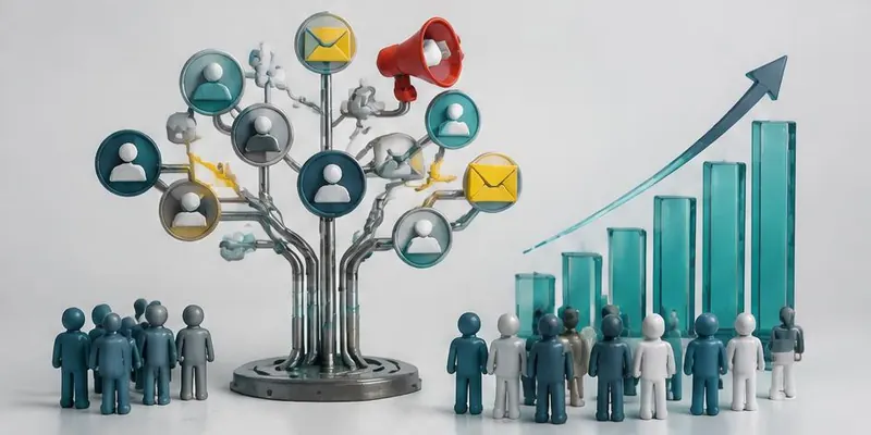 Marketing growth tree with audience, email and analytics objects