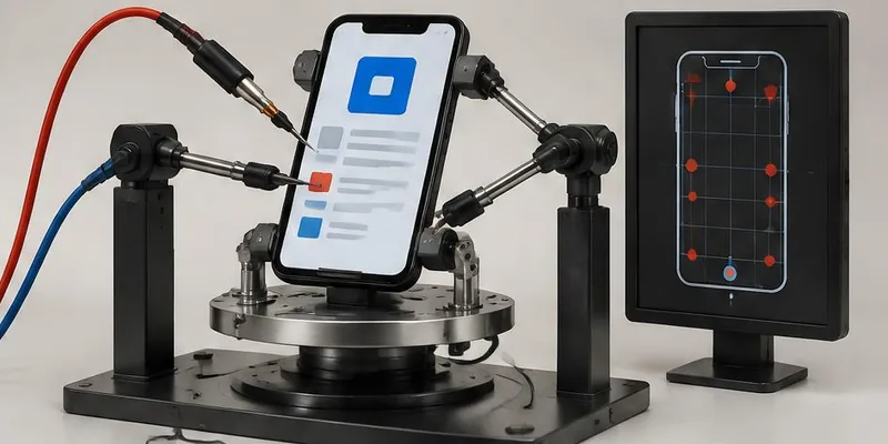 Phone undergoing testing with inspection probes