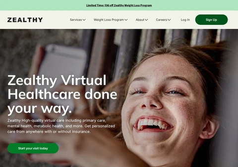 Zealthy virtual healthcare website homepage