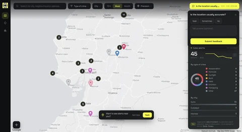 Alerta Hora public safety alerts map and reporting dashboard