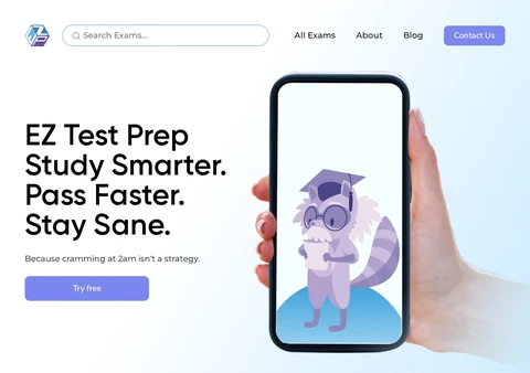 EZ Test Prep website with its study app illustration
