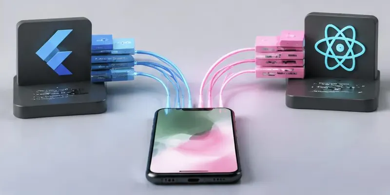 Two cross-platform frameworks connected to a phone