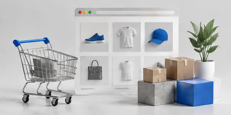 Shopping cart beside an ecommerce product catalog