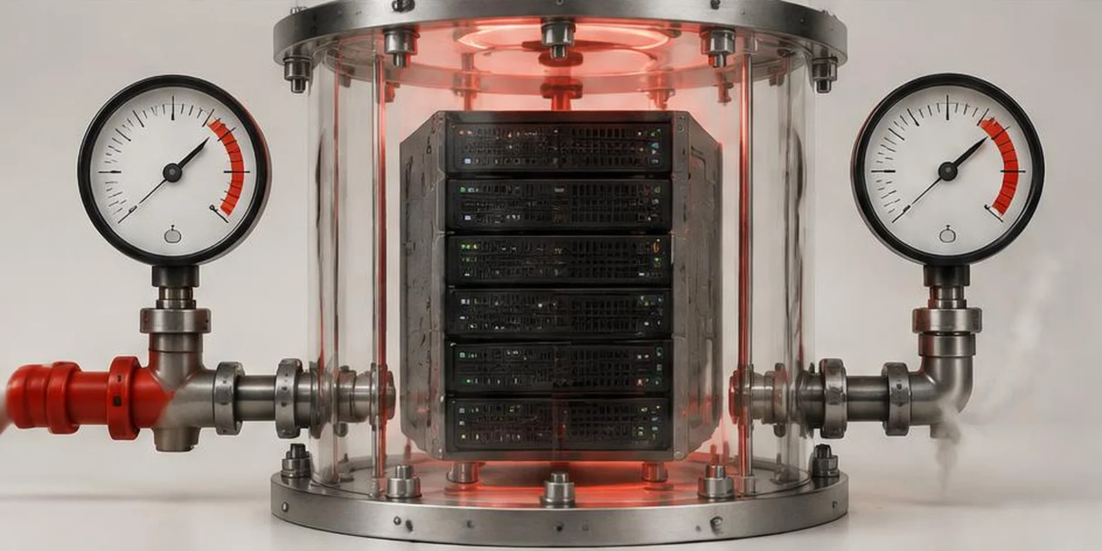 Server under pressure with load-testing gauges